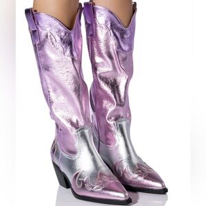 Women's Metallic Lavender & Silver Western Heeled Boots
